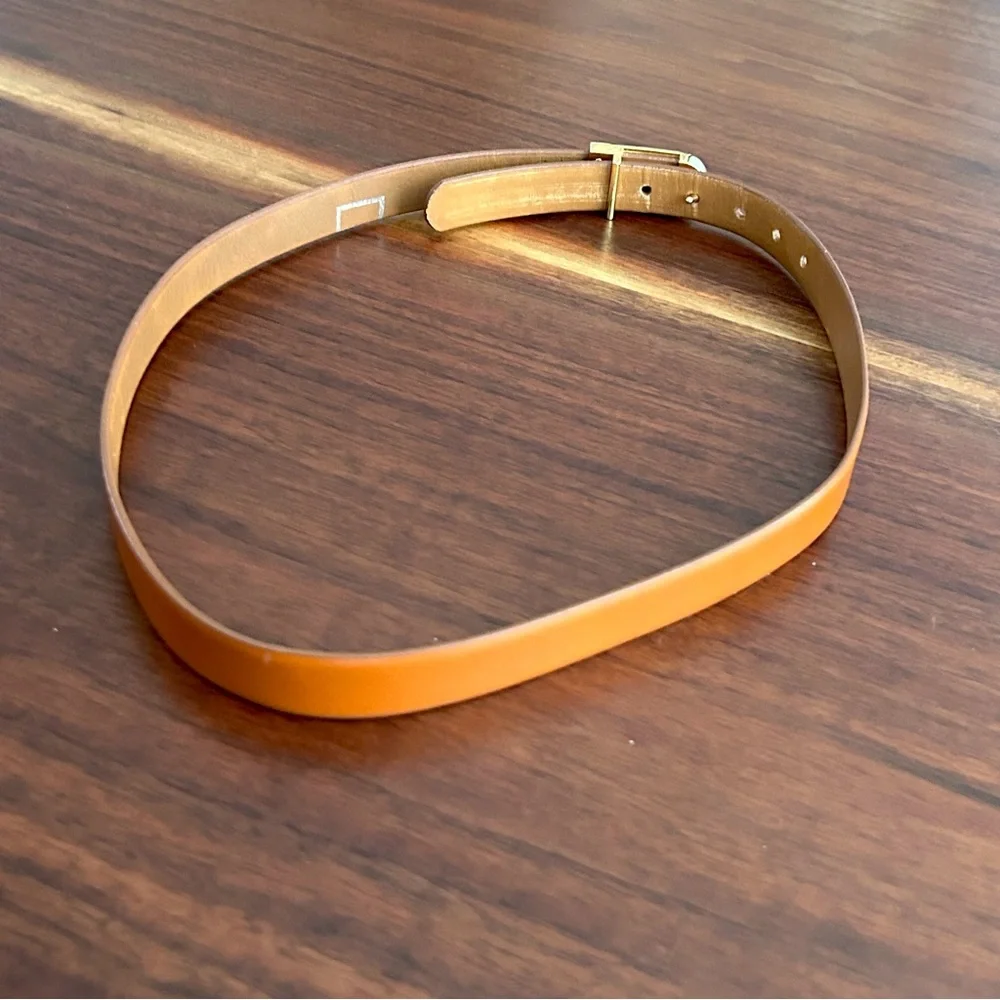 L’Aiglon Vintage Tan Leather Belt with Gold & Silver Buckle Size 30